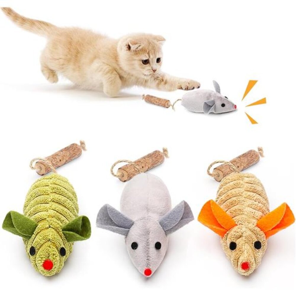 Cat Toys: 3pcs Squeak Mice Interactive Catnip Silvervine Animals